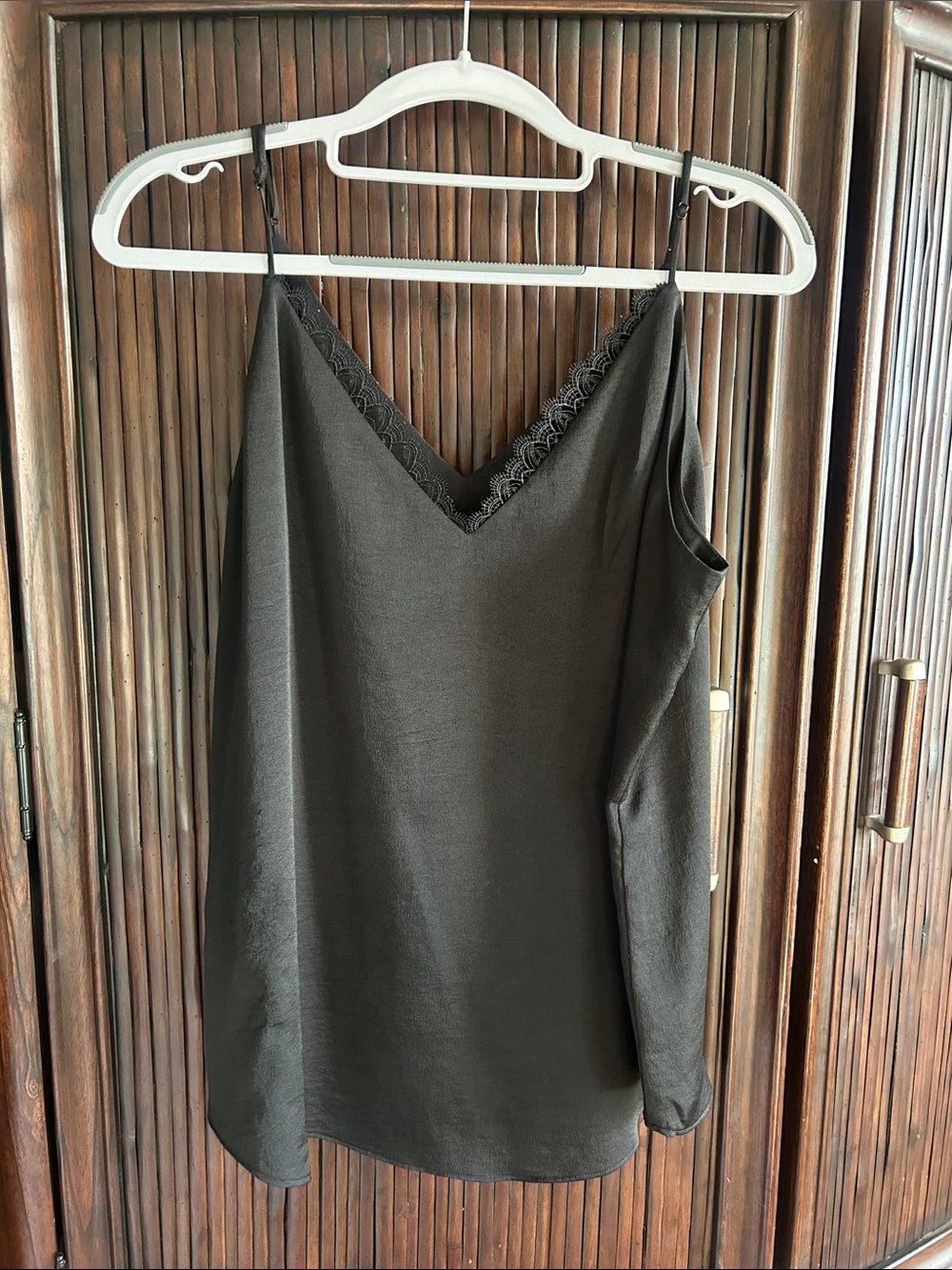 Express Black Satin Cami with Lace Trim